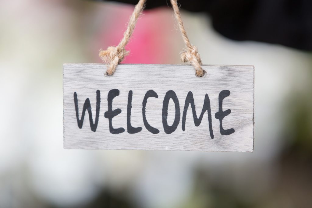 Closeup of welcome sign